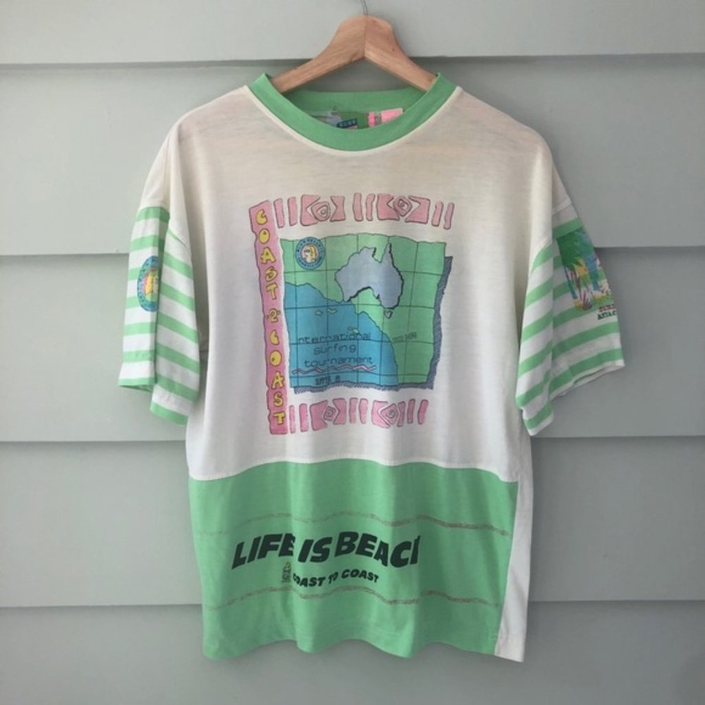 1989 Vintage Blue Pacific Surfs Up Beach Tee